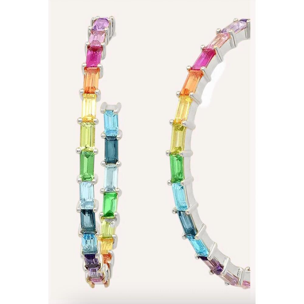NEW DEBBIE KATZ rainbow hoop earrings in silver